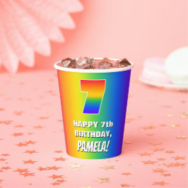 7番目の誕生日: カラフル、おもしろいレインボーパターン番号7 紙コップ