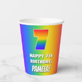 7番目の誕生日: カラフル、おもしろいレインボーパターン番号7 紙コップ (裏面)