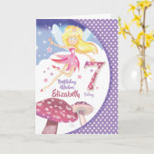 7番目の誕生日、キノコかわいらしの妖精 カード (黄色い花)