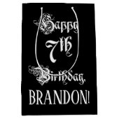 7番目の誕生日: ファンシー、スクリプエレガントト+名前をカスタムする ミディアムペーパーバッグ (正面)