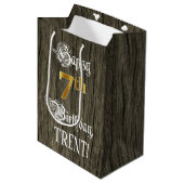 7番目の誕生日:フェイク金ゴールドルック&ウッドフェイクパターン ミディアムペーパーバッグ (正面アングル)