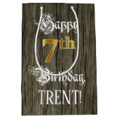 7番目の誕生日:フェイク金ゴールドルック&ウッドフェイクパターン ミディアムペーパーバッグ (正面)