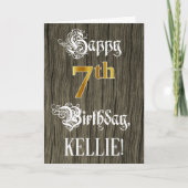 7番目の誕生日:フェイク金ゴールドルック+木フェイク模様 カード (正面)