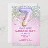 7番目の誕生日、レインボーグリッター誕生日招待状 招待状 (正面)