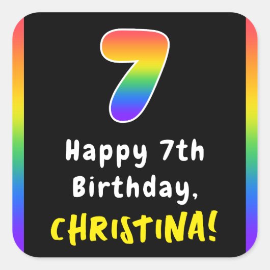 7番目の誕生日:レインボースペクトル# 7、名前をカスタムする スクエアシール (正面)