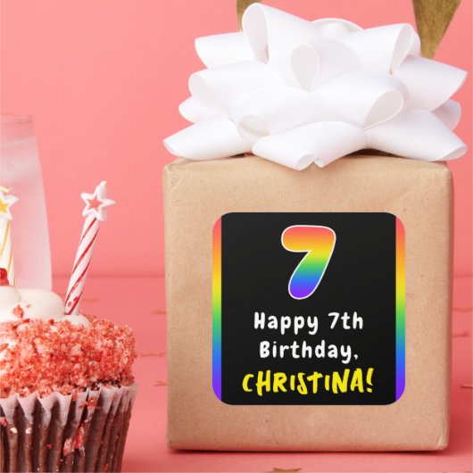 7番目の誕生日：レインボースペクトル# 7、名前をカスタムする スクエアシール (パーティー)