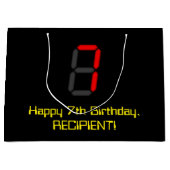7番目の誕生日:レッドデジタルクロックスタイル"7" +名前 ラージペーパーバッグ (正面)