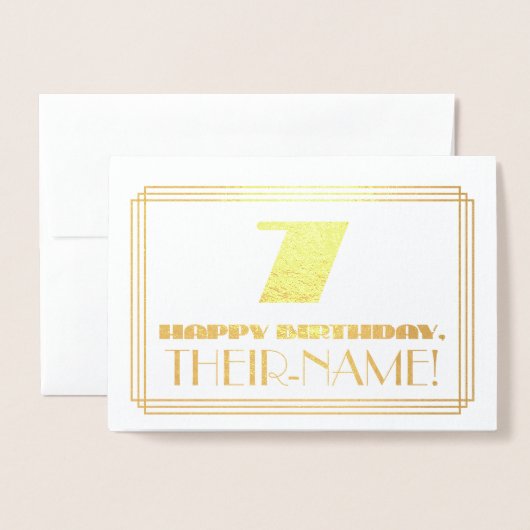 7番目の誕生日、名前+アールデコインスパイアの外観「7」 箔カード (封筒付き正面)