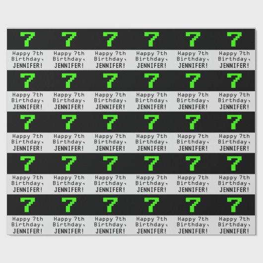 7番目の誕生日- Nerdy / オタク系のスタイル「7」と名前 ラッピングペーパー (フラット)