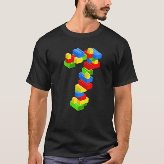 7番目カッコいいの誕生日建物ブロック7歳の少年 Tシャツ (正面)