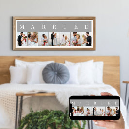 7結婚した写真グレーと白のフォトコラージュ ポスター