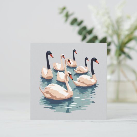 7羽のスワン・カッティング・ステンシルスタイル1 招待状 (スタンド正面)