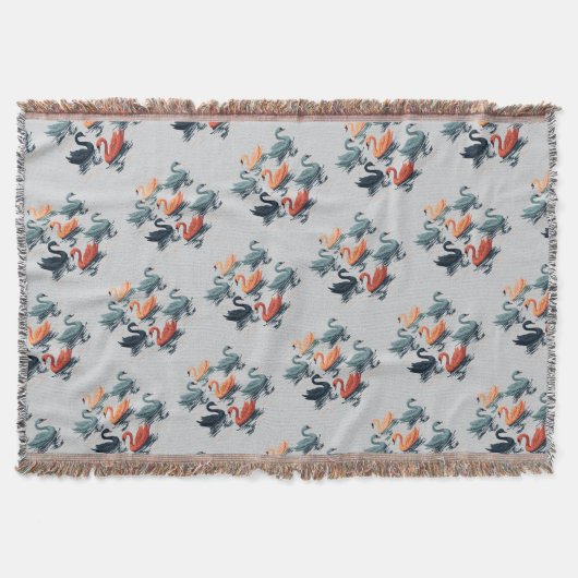 7羽の白鳥が泳ぐ切り抜きステンシルスタイル6 スローブランケット (正面)