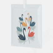 7羽の白鳥が泳ぐ切り抜きステンシルスタイル7 ガラスオーナメント (正面左)