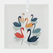 7羽の白鳥が泳ぐ切り抜きステンシルスタイル7 ガラスオーナメント (裏面)