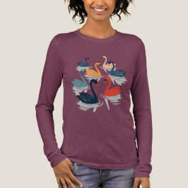 7羽の白鳥の切り絵ステンシルデザイン トライブレンドTシャツ