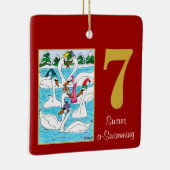 7羽の白鳥水泳のかわいい動物及びタイポグラフィ セラミックオーナメント (右)