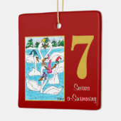 7羽の白鳥水泳のかわいい動物及びタイポグラフィ セラミックオーナメント (左)