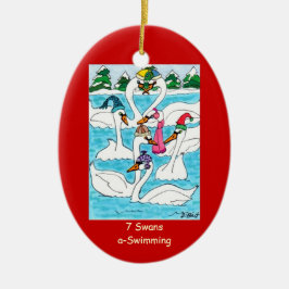 7羽の白鳥水泳 セラミックオーナメント
