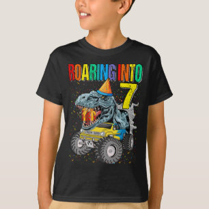 7誕生日のモンスタートラック恐竜に轟音 Tシャツ