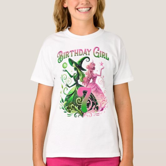 7誕生日ウィッチピンクとグリーン7歳 Tシャツ (正面)