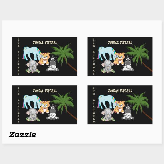 7誕生日ジャングルサファリエレファントゼブラユニコーン 長方形シール (シート)