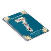 7誕生日ティール（緑がかった色）フォトフラワーイエローゲストブック ノートブック (右側)