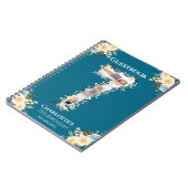 7誕生日ティール（緑がかった色）フォトフラワーイエローゲストブック ノートブック (左側)