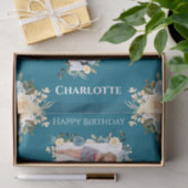 7誕生日フォトコラージュティール（緑がかった色）ブルーイエローフラワー 薄葉紙 (ギフト)