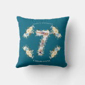 7誕生日フォトティール（緑がかった色）コラージブルーイエローフラワー クッション (裏面)