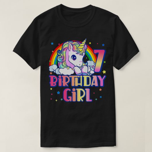 7誕生日レインボーユニコーン誕生日誕生日ギ Tシャツ (デザイン正面)