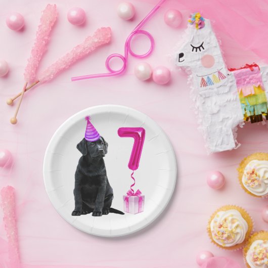 7誕生日子犬のテーマ – かわいい犬ピンクの女の子パウィティ ペーパープレート (パーティー)