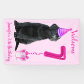 7誕生日子犬のテーマ – かわいい犬ピンクの女の子パウィティ 横断幕 (横)