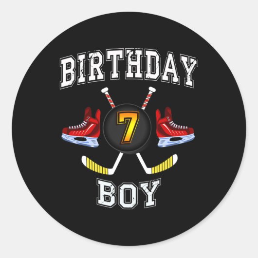 7誕生日少年 – アイスホッケー7歳の子供 ラウンドシール (正面)
