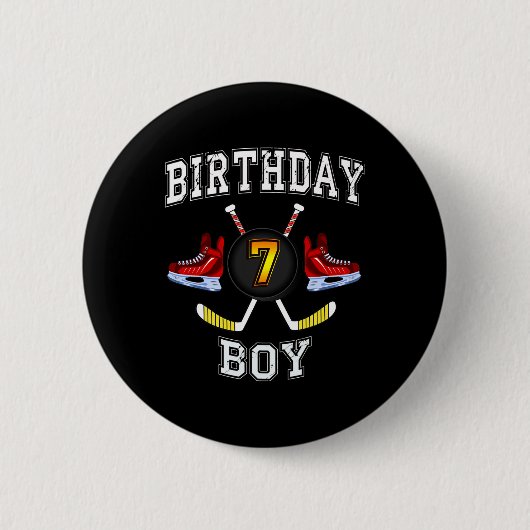 7誕生日少年 – アイスホッケー7歳の子供 缶バッジ (正面)