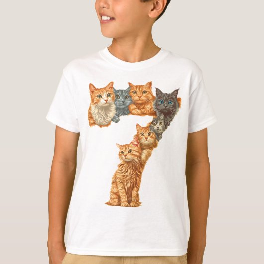 7誕生日猫テーマの7歳の子供 Tシャツ (正面)
