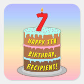 7誕生日:おもしろいケーキとキャンドル+名前をカスタムする スクエアシール (正面)