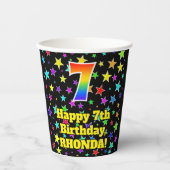 7誕生日:おもしろいスターズパターンと虹7 紙コップ (正面)
