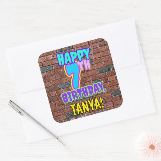 7誕生日-おもしろい、アーバングラフィティインスパイアルックス スクエアシール (封筒)