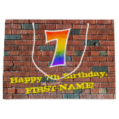 7誕生日:おもしろい、グラフィティインスパイアレインボー7 ラージペーパーバッグ (正面)