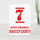 7誕生日:おもしろい、レッドラバースタンプルックインスパイアス カード (正面)