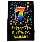7誕生日:カラフルスターズパターン&レインボー7 ミディアムペーパーバッグ (裏面)