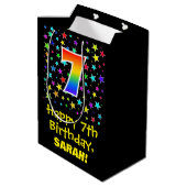 7誕生日:カラフルスターズパターン&レインボー7 ミディアムペーパーバッグ (裏面アングル)