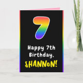 7誕生日:カラフルレインボー7、名前をカスタムする カード (正面)