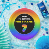 7誕生日:カラフルレインボー7、名前をカスタムする ペーパープレート (パーティー)