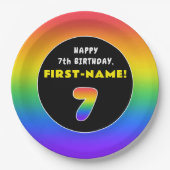 7誕生日:カラフルレインボー7、名前をカスタムする ペーパープレート (正面)