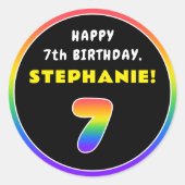7誕生日:カラフルレインボー7、名前をカスタムする ラウンドシール (正面)