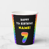 7誕生日:カラフルレインボー7、名前をカスタムする 紙コップ (裏面)