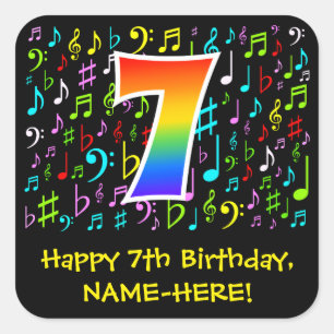 7誕生日:カラフル音楽シンボル、虹7 スクエアシール