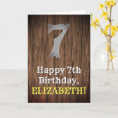 7誕生日:カントリーインスパイアウエスタンルック、名前 カード (黄色い花)